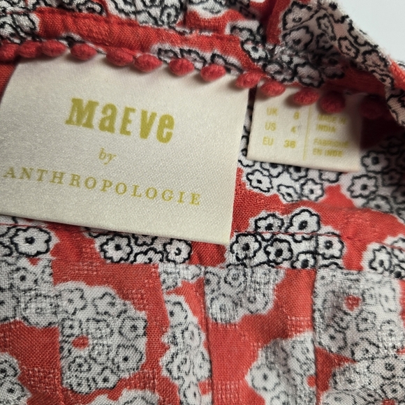 Anthropologie Maeve Womens Rayna Floral Red Sleeveless Top Size 4 - Picture 4 of 4